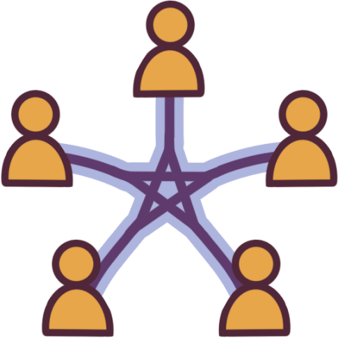 five people connected by lines which turn into a star in the middle.